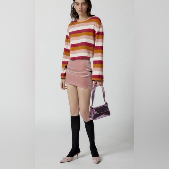 Urban Real Remnants Wide Stripe Chenille Cropped Sweater - Picture 4 of 4